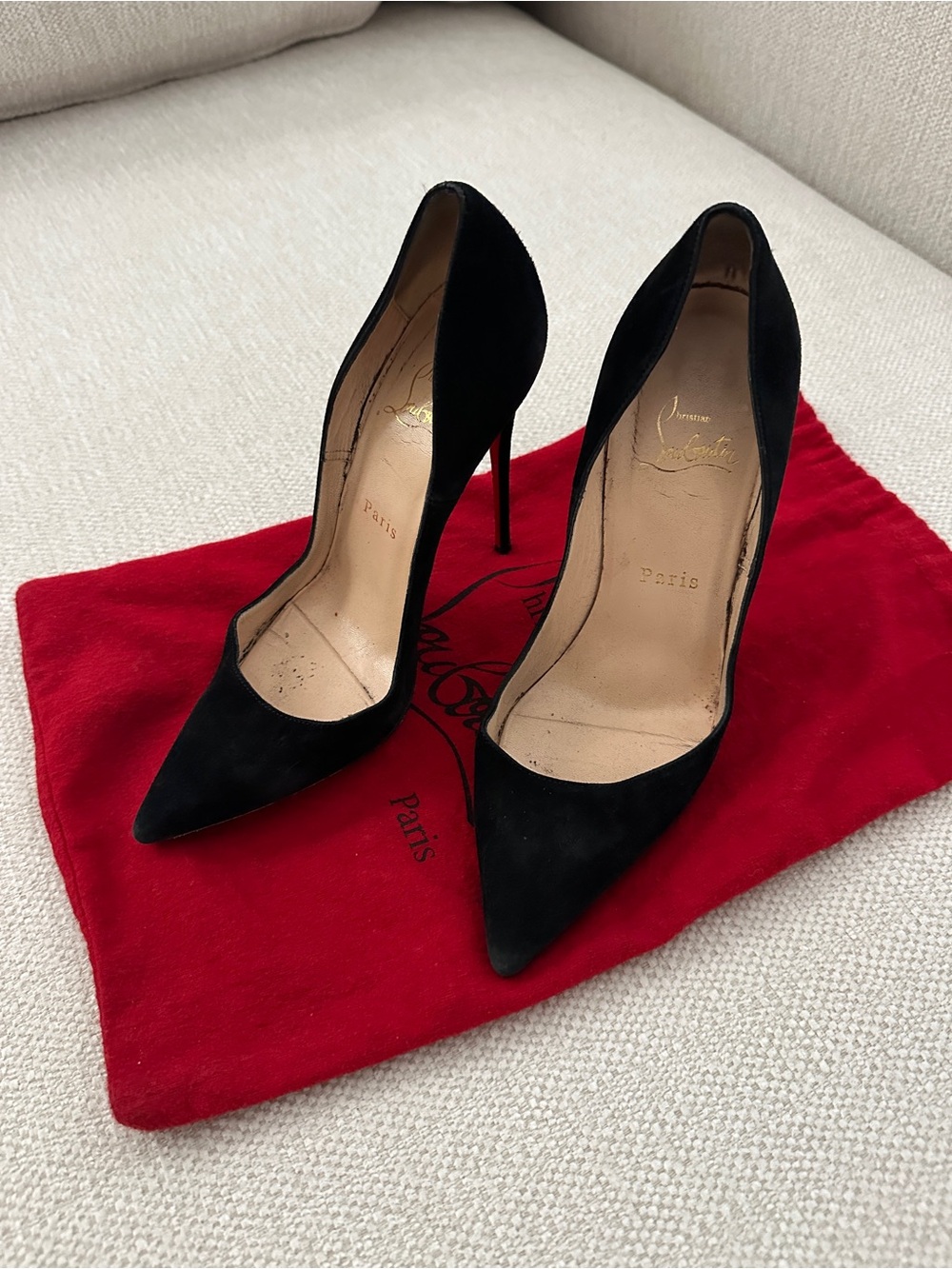Christian Louboutin Black Suede Pointed-Toe Stiletto Pumps Size 37